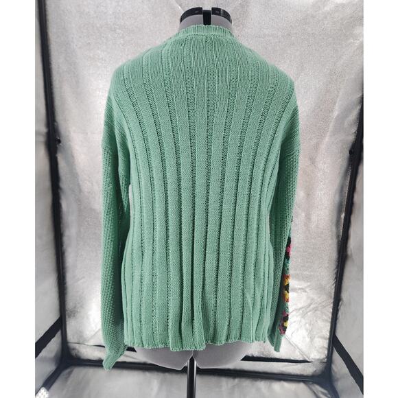 Davi& Dani Knit Sweater Womens M Crochet Arms Cottagecore Fairygarden Side Split - Picture 2 of 9